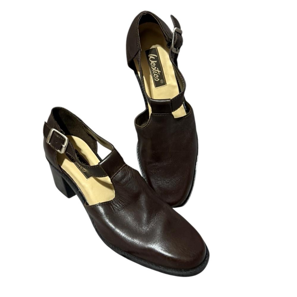 Ventisei Brown Leather Cutout Heel Sandals